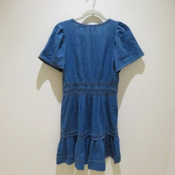 BY ANTHROPOLOGIE The Somerset Mini Dress Denim Edition Tiered Boho Comfort XS - Picture 10 of 15